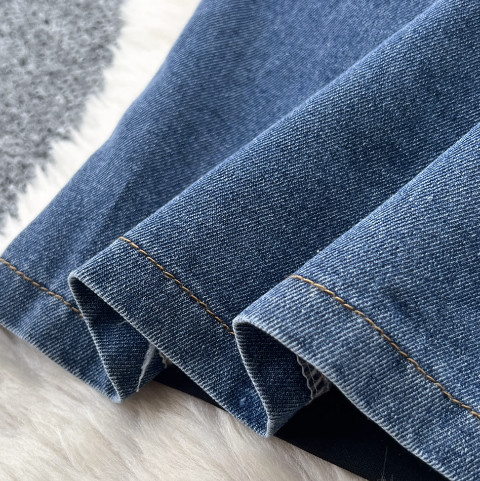 Vintage Polo Collar Denim Patchwork Dress