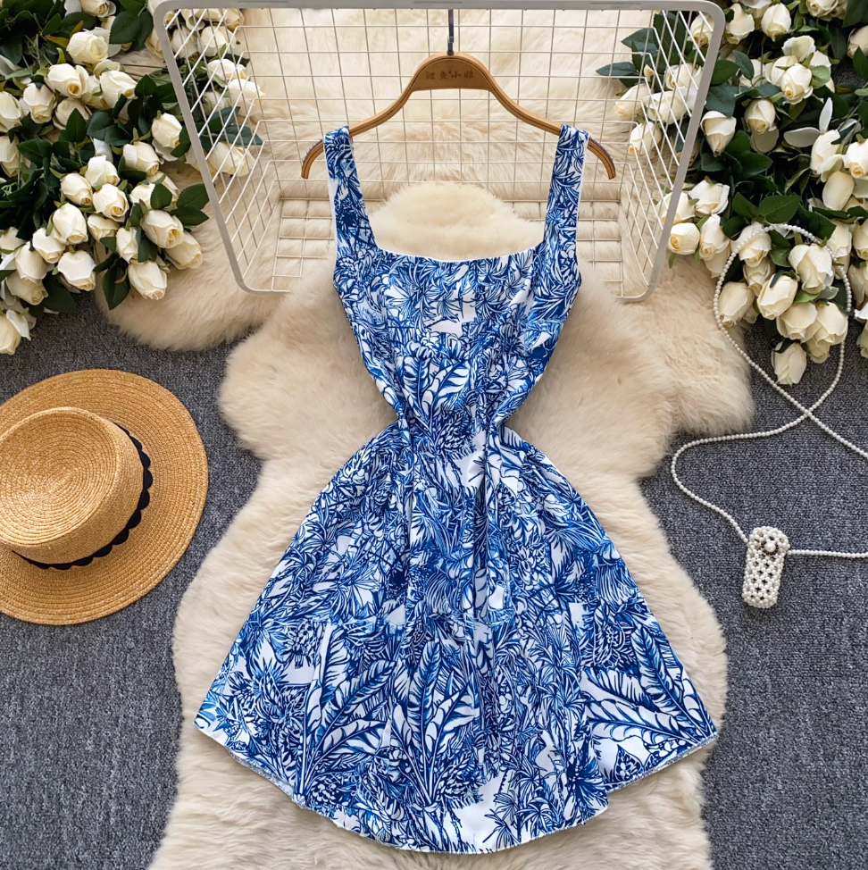 Backless Floral Printed Slip Dress
