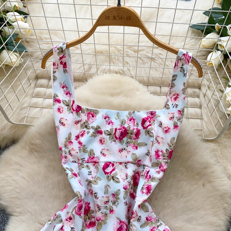 Backless Floral Printed Slip Dress