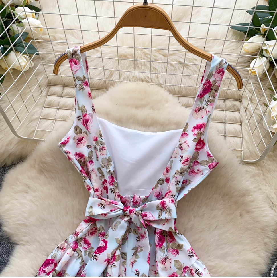 Backless Floral Printed Slip Dress