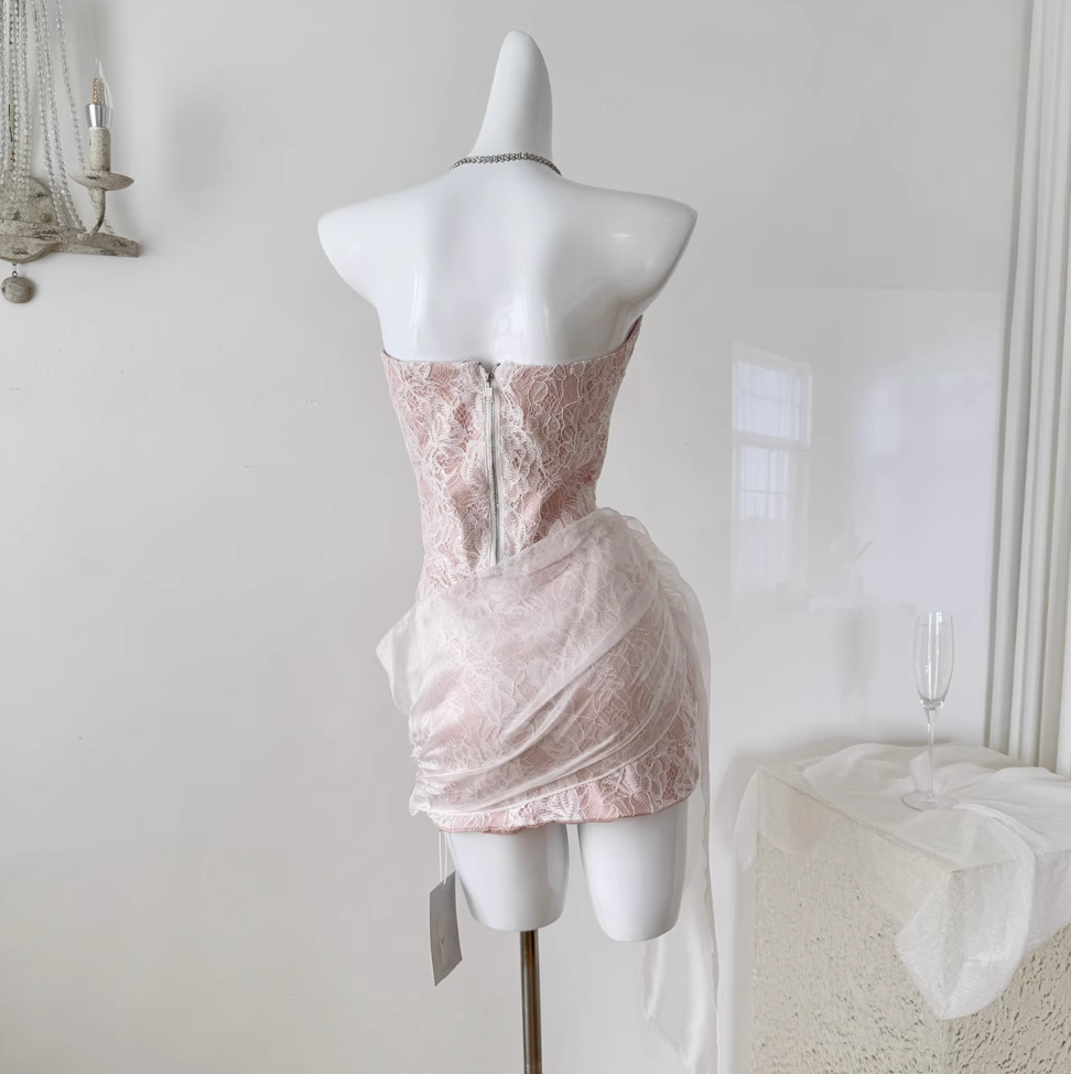Fishbone Top & Lace Patchwork Skirt 2Pcs