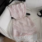 Fishbone Top & Lace Patchwork Skirt 2Pcs