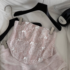 Fishbone Top & Lace Patchwork Skirt 2Pcs