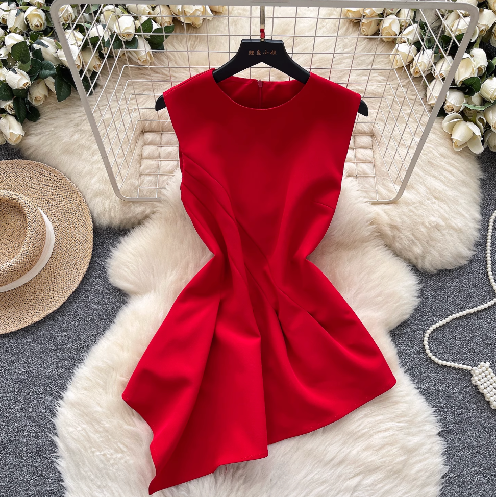 Asymmetric Round Collar Sleeveless Top