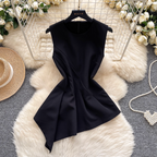 Asymmetric Round Collar Sleeveless Top