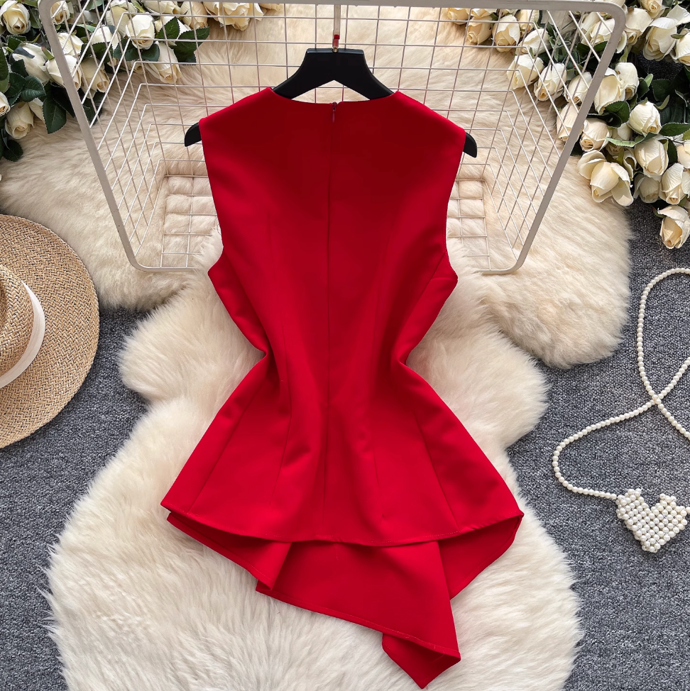Asymmetric Round Collar Sleeveless Top