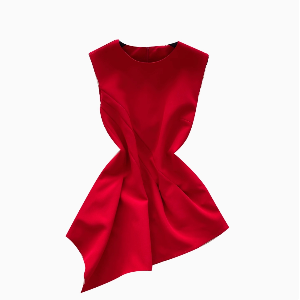 Asymmetric Round Collar Sleeveless Top
