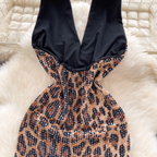 Deep V-neck Sequined Leopard Printed Dress