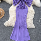 Off-shoulder Pleated Purple Fishtail Dress