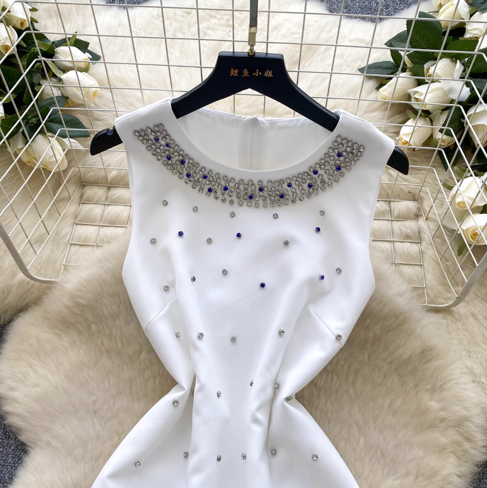 Rhinestone Beaded Sleeveless A-line Dress