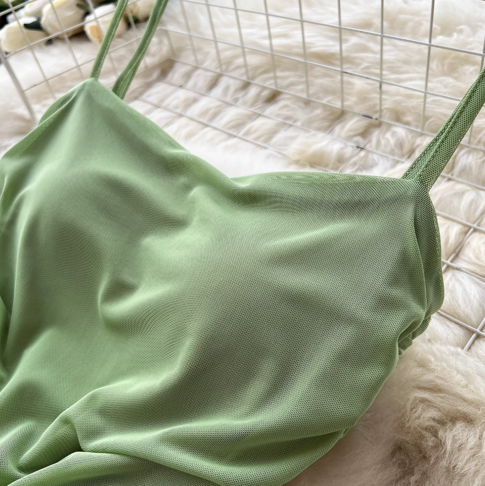 French Style Patchwork Pleated Slip Dress