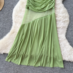 French Style Patchwork Pleated Slip Dress