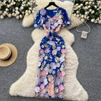 V-neck Flower Embroidered Party Dress