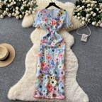 V-neck Flower Embroidered Party Dress