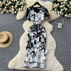 V-neck Flower Embroidered Party Dress