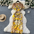 V-neck Flower Embroidered Party Dress