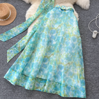 Bow-tie Top & Printed Skirt 2Pcs