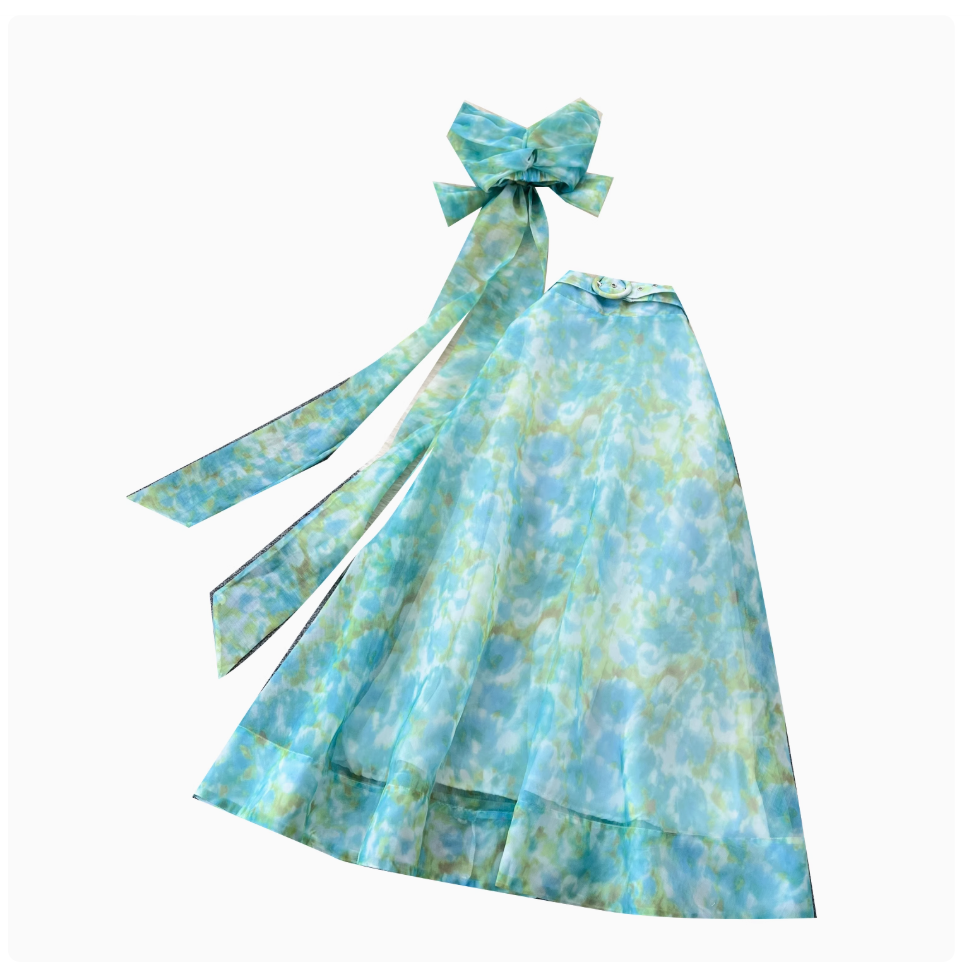 Bow-tie Top & Printed Skirt 2Pcs