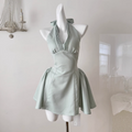 Premium V-neck Pleated Halter Dress