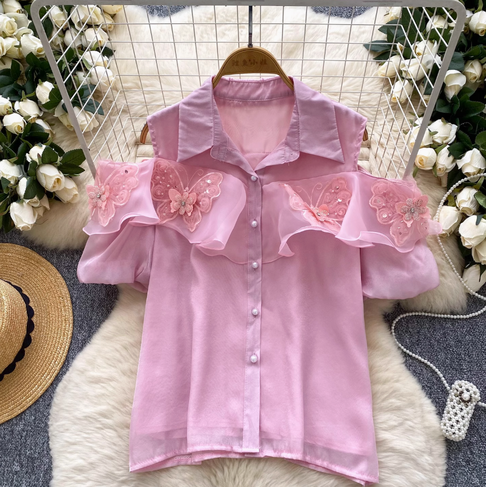 Vintage 3d Butterfly Decorated Top