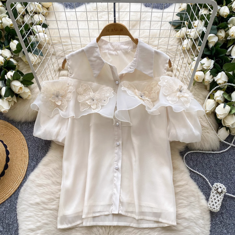 Vintage 3d Butterfly Decorated Top