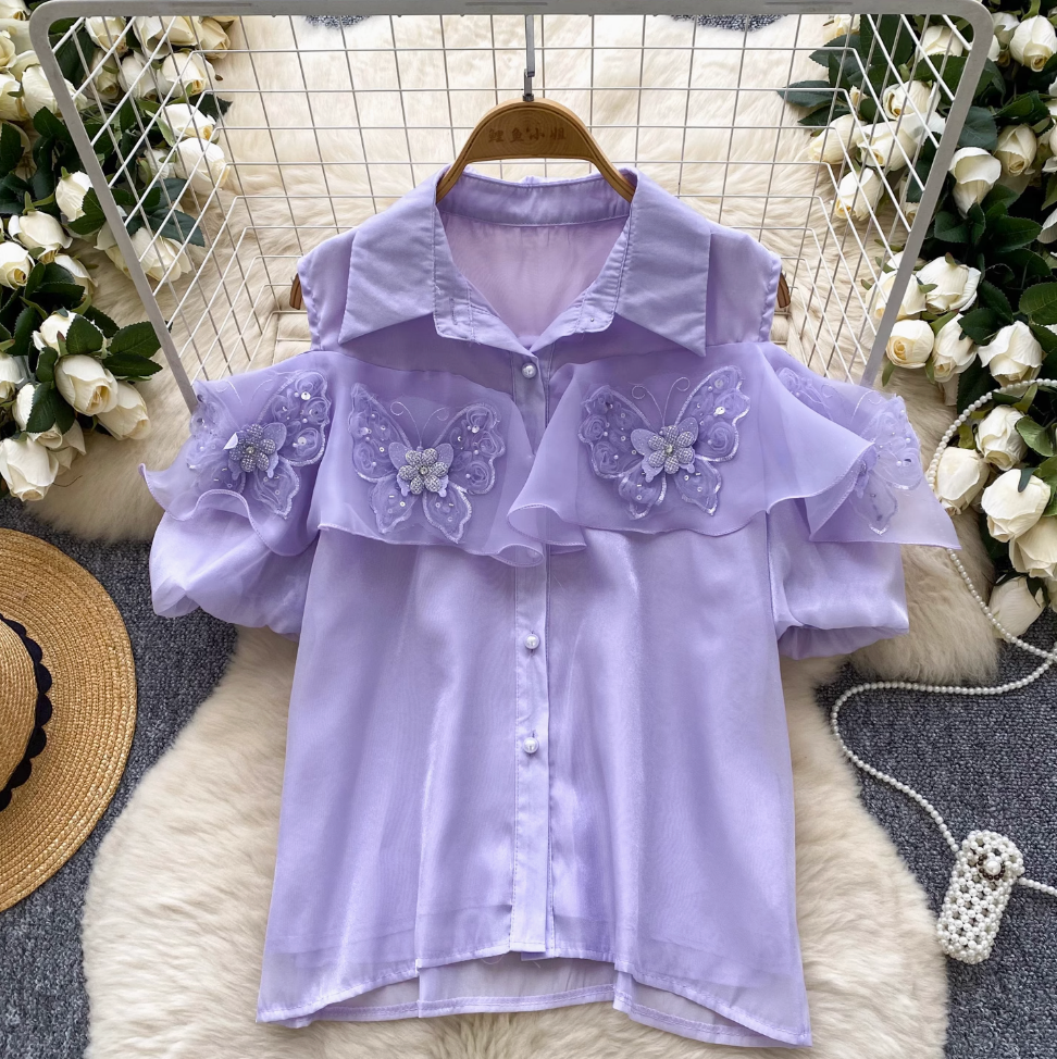 Vintage 3d Butterfly Decorated Top
