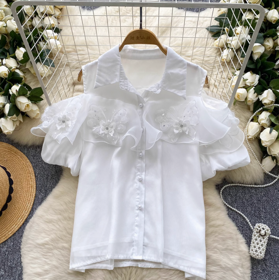 Vintage 3d Butterfly Decorated Top