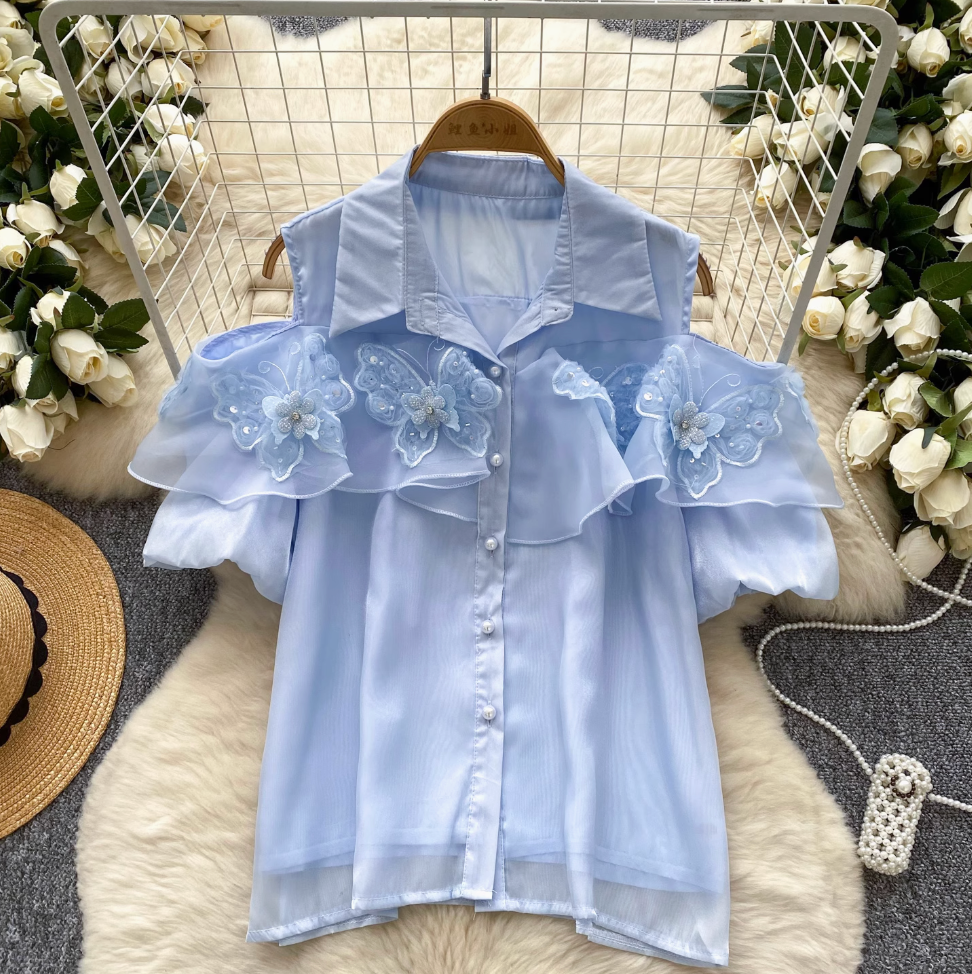 Vintage 3d Butterfly Decorated Top