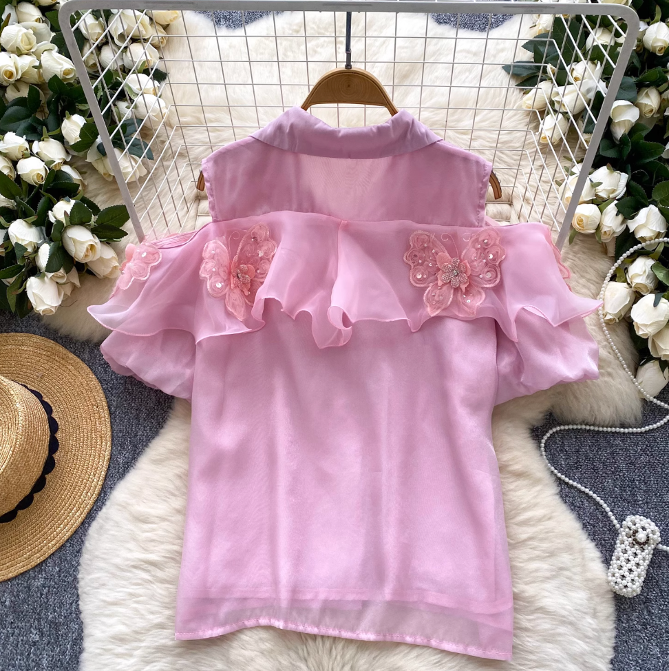 Vintage 3d Butterfly Decorated Top