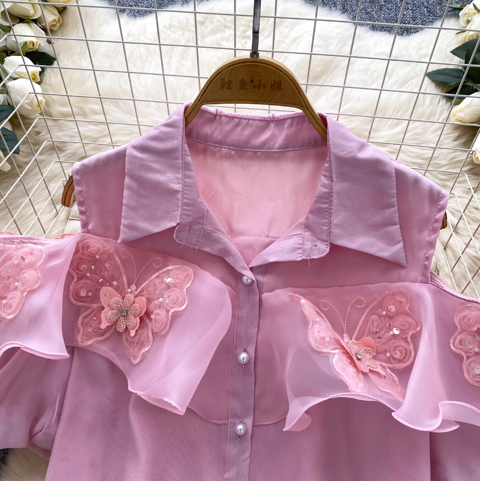 Vintage 3d Butterfly Decorated Top