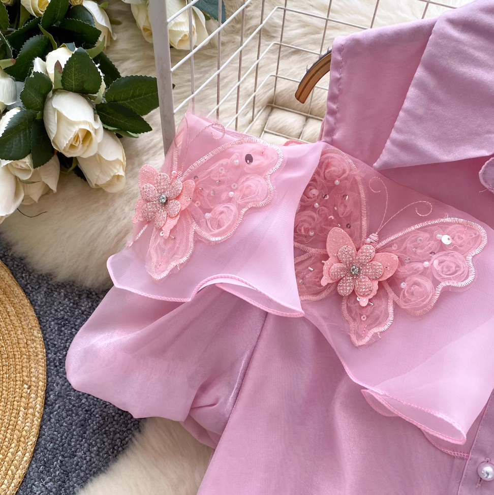 Vintage 3d Butterfly Decorated Top