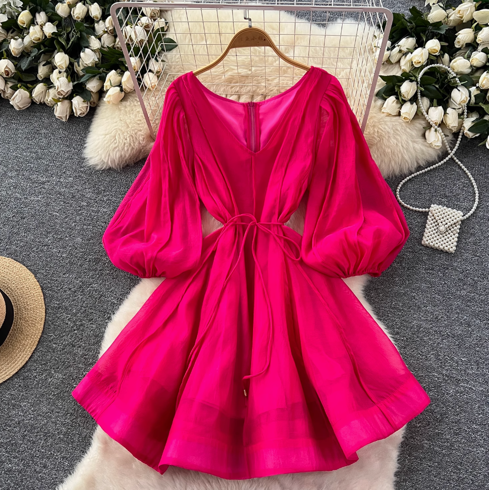 Vintage Flared Sleeve Puffy Dress