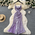 Draped Neckline Pleated Slip Dress