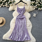 Draped Neckline Pleated Slip Dress