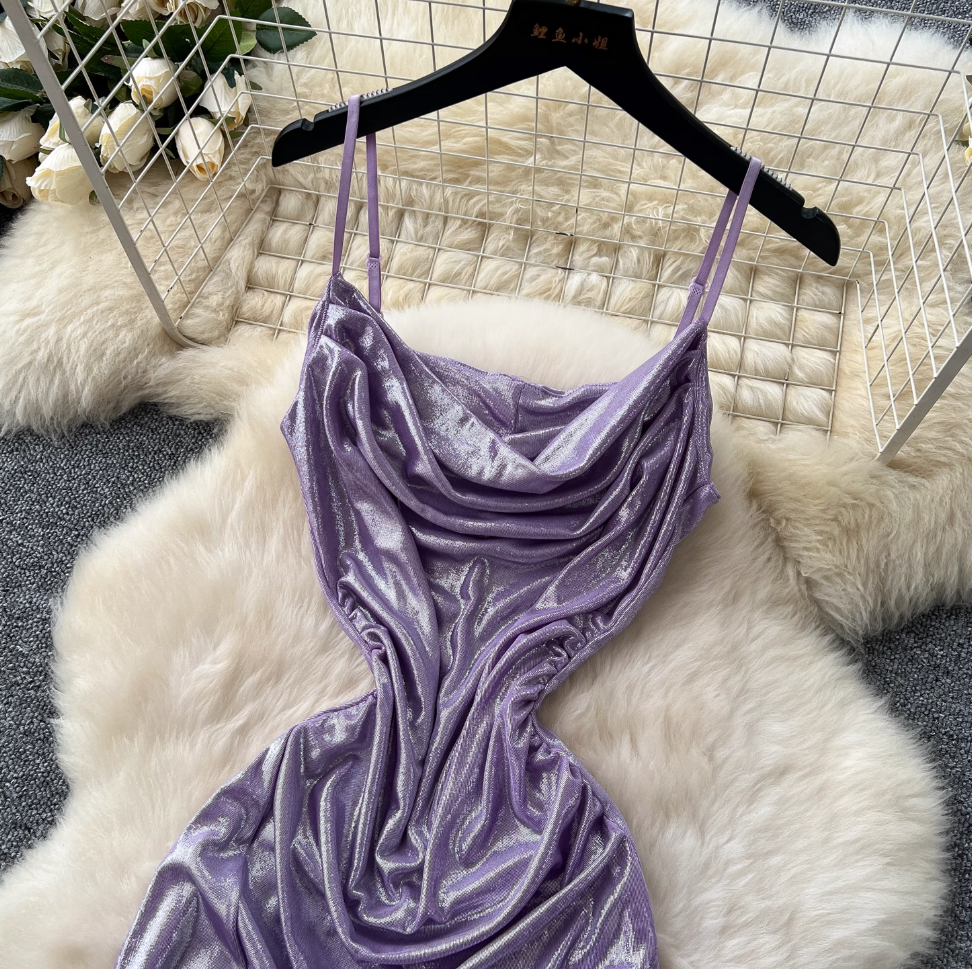 Draped Neckline Pleated Slip Dress