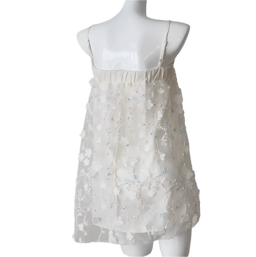 3d Embroidery White Slip Dress
