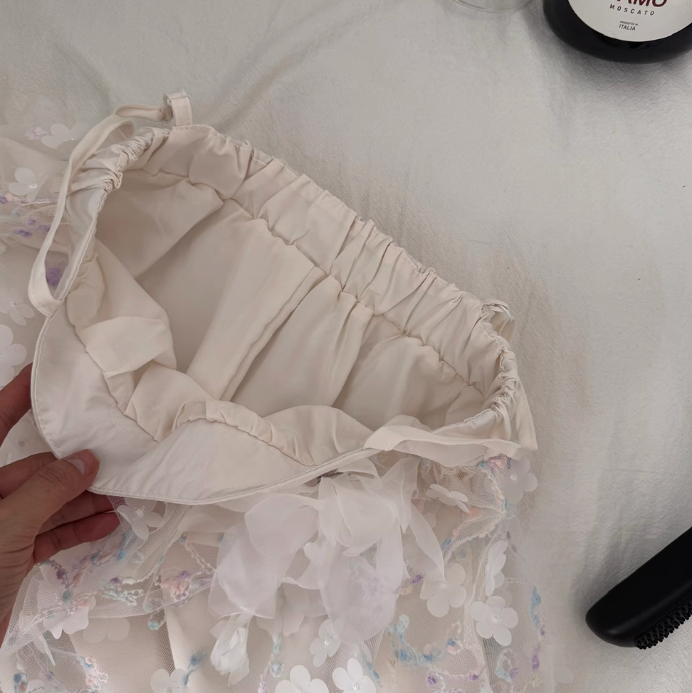 3d Embroidery White Slip Dress