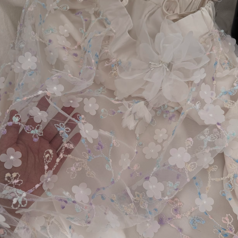 3d Embroidery White Slip Dress