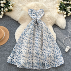 Off-shoulder Floral Printed Puffy Dress