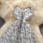 Off-shoulder Floral Printed Puffy Dress
