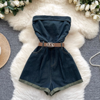 Chic Denim Rompers with Belt
