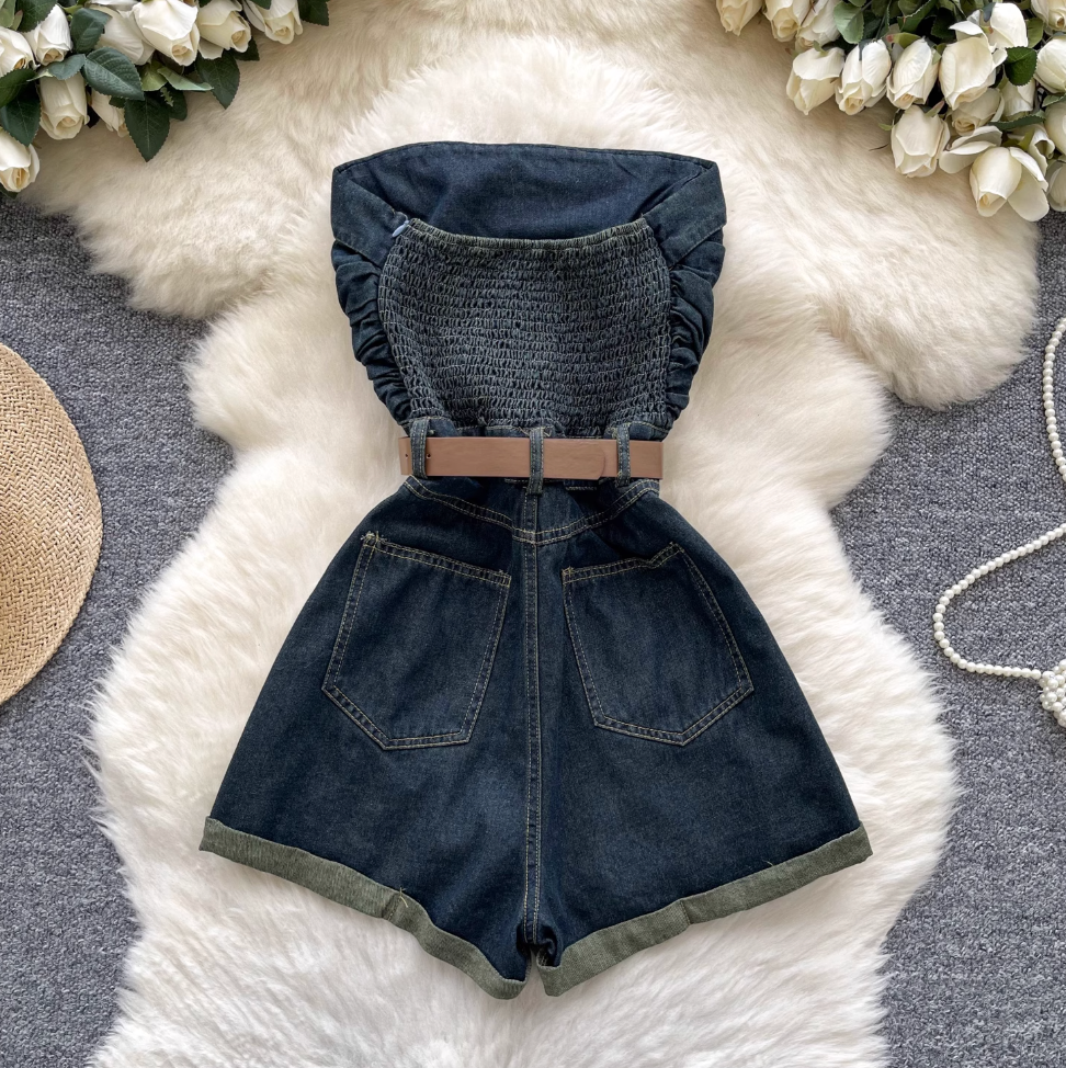 Chic Denim Rompers with Belt