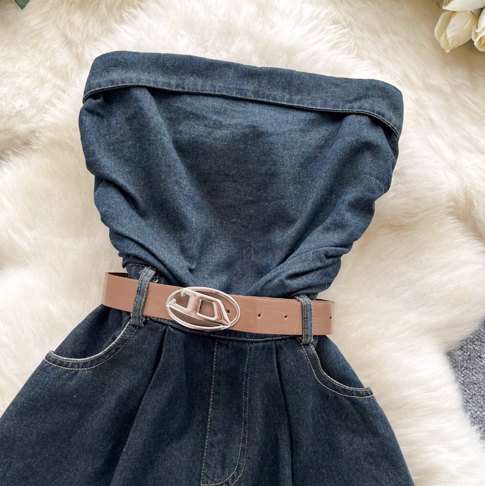 Chic Denim Rompers with Belt