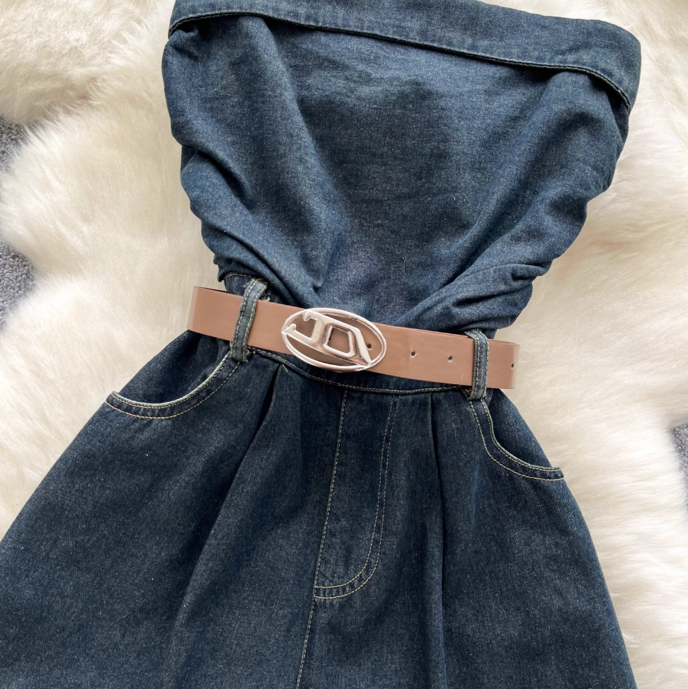 Chic Denim Rompers with Belt