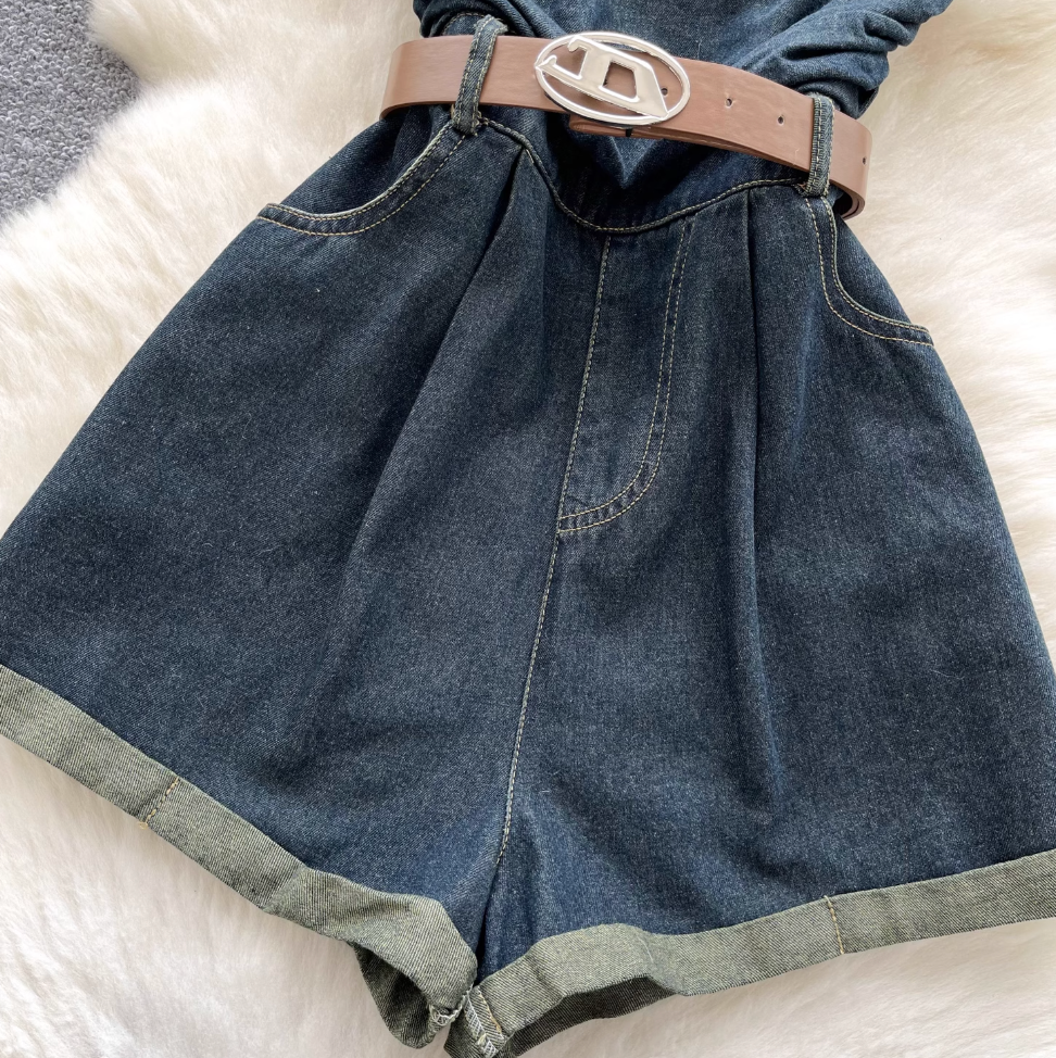 Chic Denim Rompers with Belt