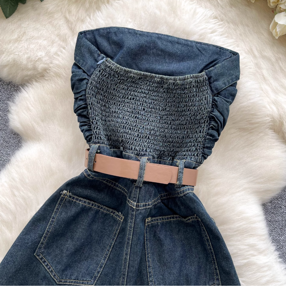 Chic Denim Rompers with Belt