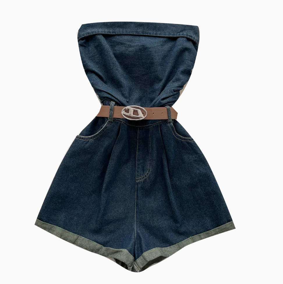 Chic Denim Rompers with Belt
