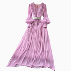 French Style V-neck Glossy Chiffon Dress