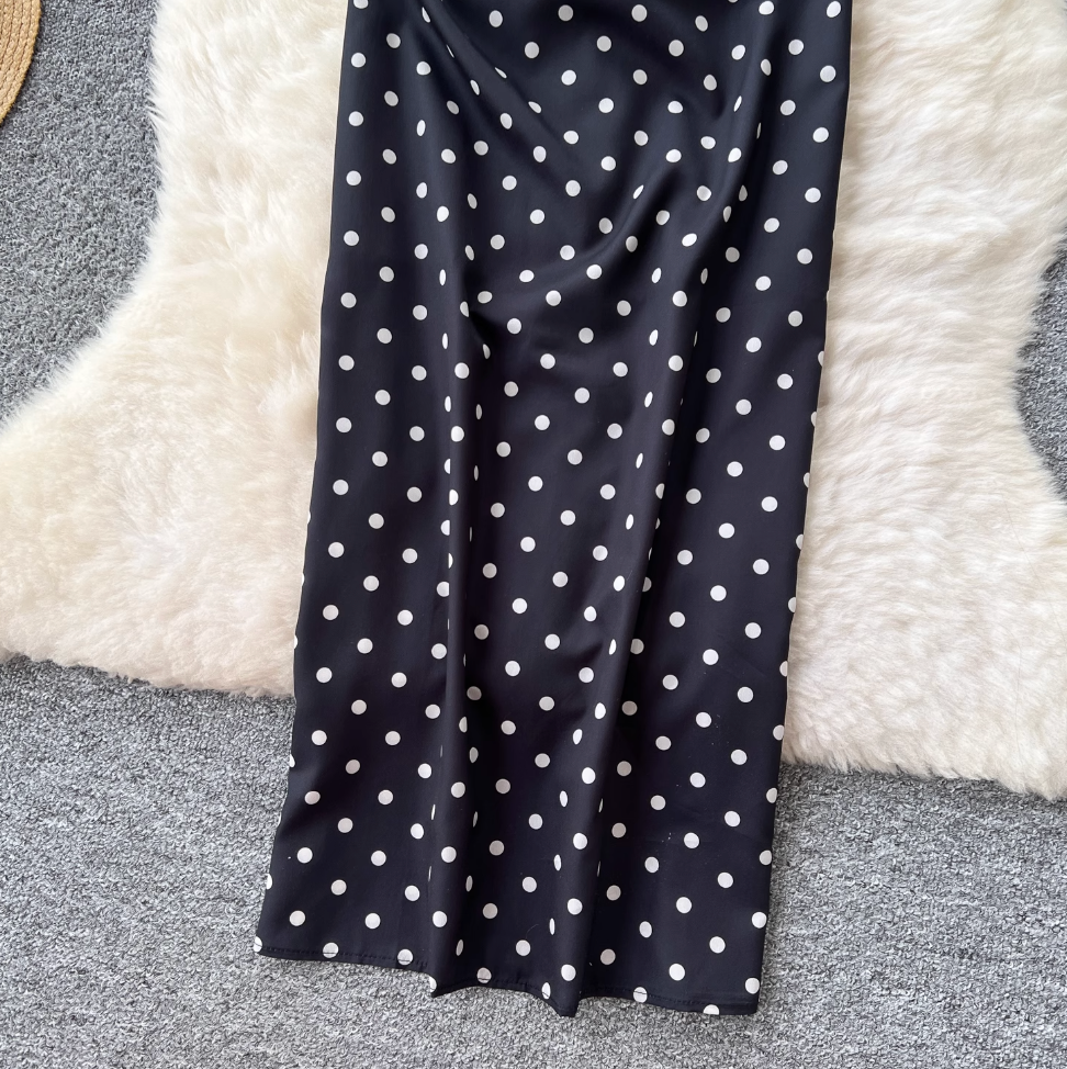 Off-shoulder Polka Dot Black Dress