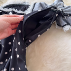 Off-shoulder Polka Dot Black Dress